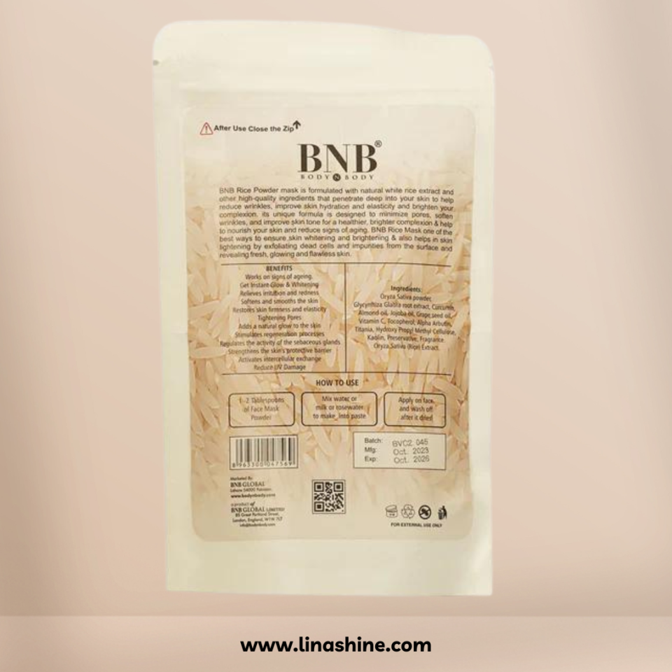 BNB Rice Extract Face Mask Back Picture